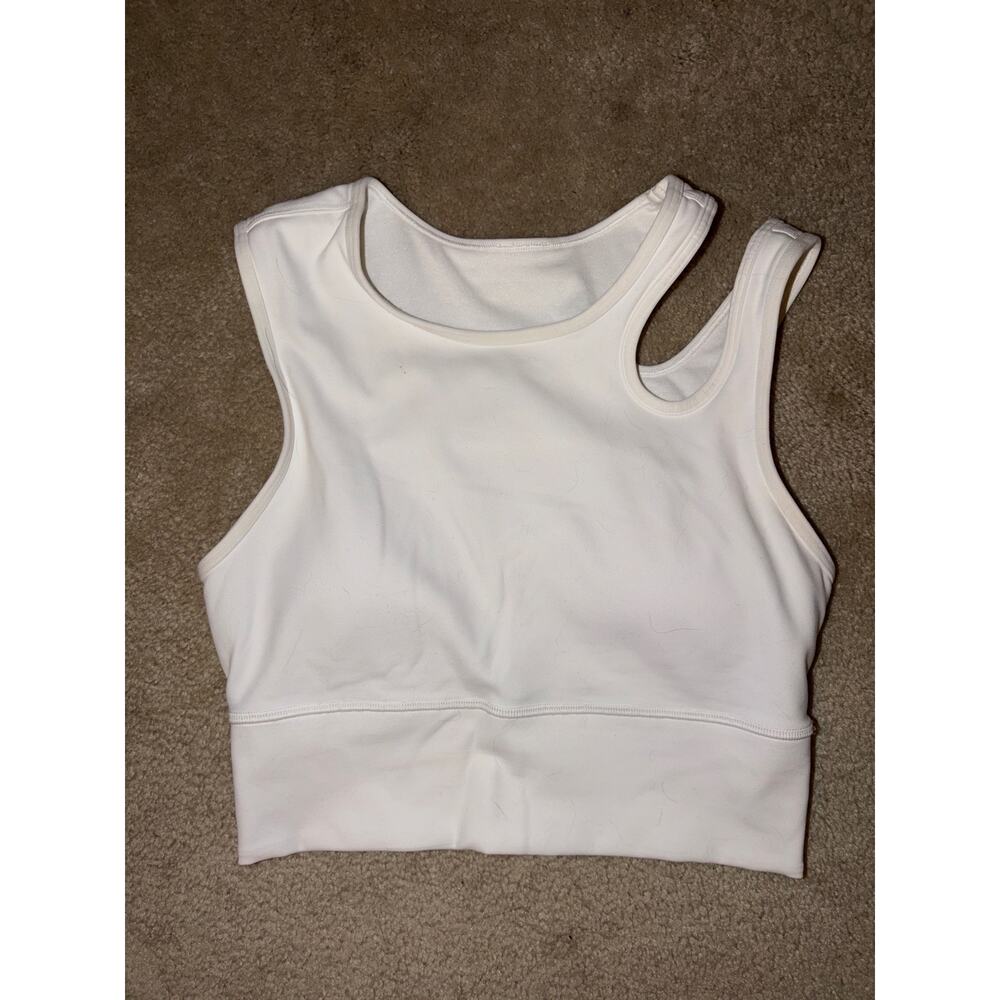 LULULEMON Mastered Motion Cropped Tank White Asymmetrical Cutout Size 4 EUC